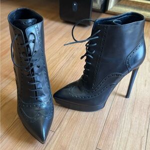 Saint Laurent Black Lace-Up Pointed Toe Platform Stiletto Booties